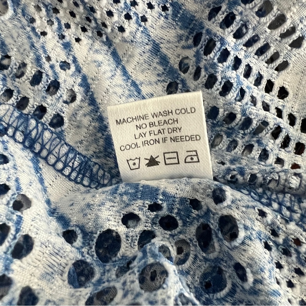 Toni Morgan Blue Swim Cover Open Knit Sheer Top Layering 3/4 Sleeve Large Summer - Picture 6 of 6